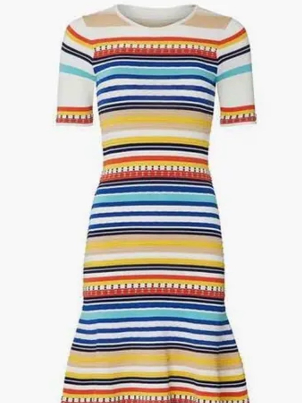 Shoshanna- adenna - Striped Short-Sleeve Fit-and-Flare Dress in Multi-Color